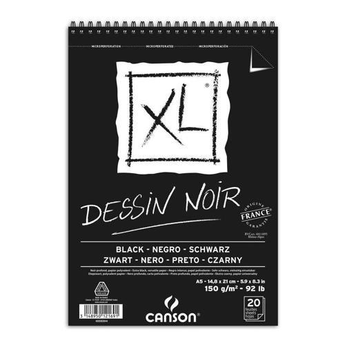 XL Noir Spiralli Siyah Eskiz Çizim Defteri 150 gr. A5 20 yaprak