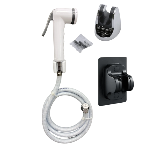 Beyaz  Tabancalı Taharetmatik Musluk Seti Spiral Hortumlu  2  Adet  Masfallı