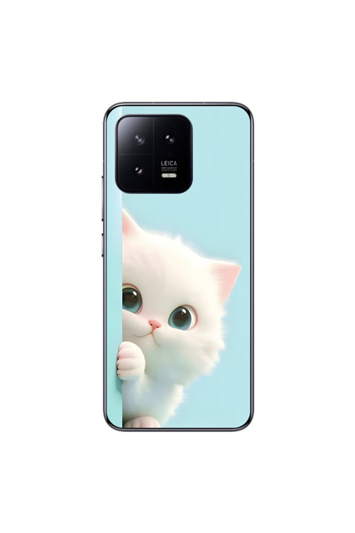 Xiaomi Mi 13 Pro Uyumlu Şeffaf Kılıf 2 Peluş Kedi Tasarımlı