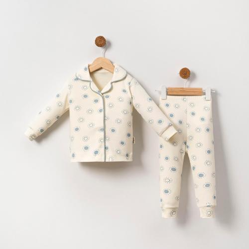 GÜNEŞ DESENLİ BEBE YAKA PİJAMA TAKIMI - BC-2413-İndigo-6 - 9 Ay İndigo