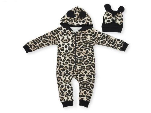 FİTTİLİ LEOPAR DESENLİ ŞAPKALI TULUM - Siyah - 6 - 9 Ay Siyah