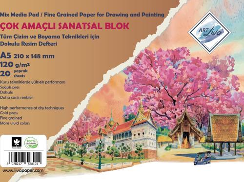 Sanatsal Resim Defteri Dokulu Multi Teknik A5 120gr 20Yp