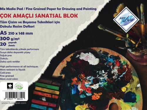 Sanatsal Resim Defteri Dokulu Sulu Teknik A5 300gr 20 Yp