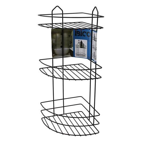 SİYAH 3 KATLI - ÜÇGEN METAL BANYO KÖŞELİK - DUŞKABİN RAF (5365)