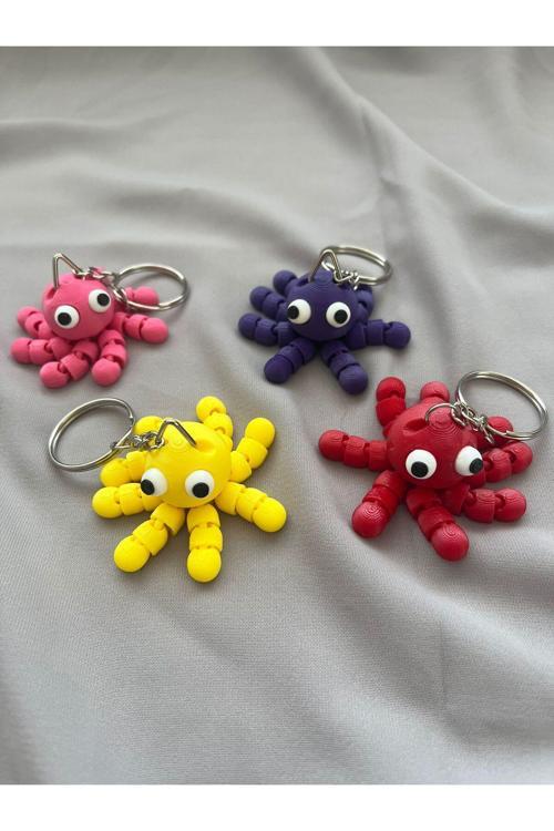 Ahtapot Anahtarlıklar (4'Lü Set)Renkli Sevimli| 3D Baskı | Çanta Ve Araba Süsü