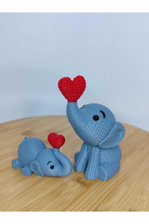 Anne Ve Yavru Fil Figür Seti – 3D Baskı Dekoratif Süs Obje (2’Li)