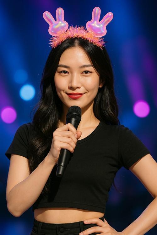 KPop Kore Style Yılbaşı Yeni Yıl Sahne Parıltılı Pembe Tavşan Kulaklı Taç Kadın Şarkıcı Aksesuarı