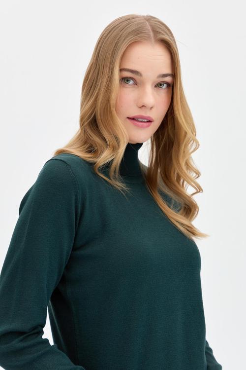 Kadın Likralı Uzun Kollu Basic Tam Balıkçı Bluz 0240017 Nefti