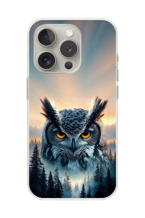 İphone 15 Pro Max Uyumlu Şeffaf Kılıf Baykuş Tasarımlı