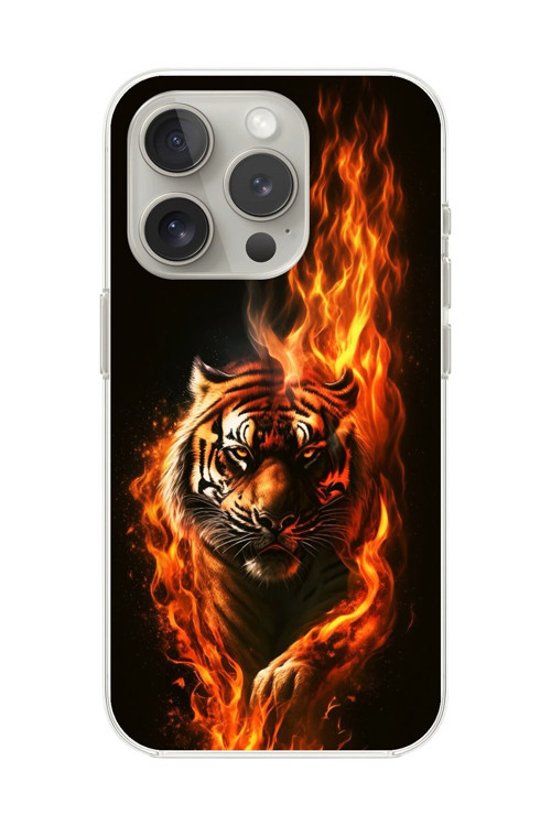 İphone 15 Pro Max Uyumlu Şeffaf Kılıf Kaplan Tasarımlı