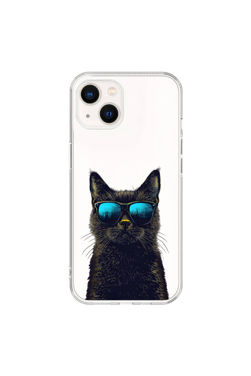 İphone 15 Uyumlu Şeffaf Kılıf Cool Kedi Tasarımlı
