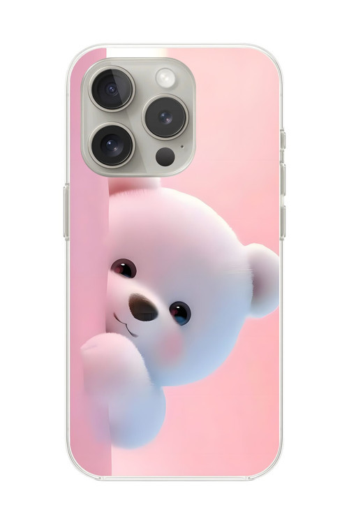 İphone 15 Pro Max Uyumlu Şeffaf Kılıf 1 Peluş Ayıcık Tasarımlı