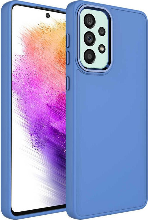 Galaxy A33 5G Kılıf Metal Çerçeve ve Buton Tasarımlı Silikon MKST Luna Kapak - Lavendery Gray