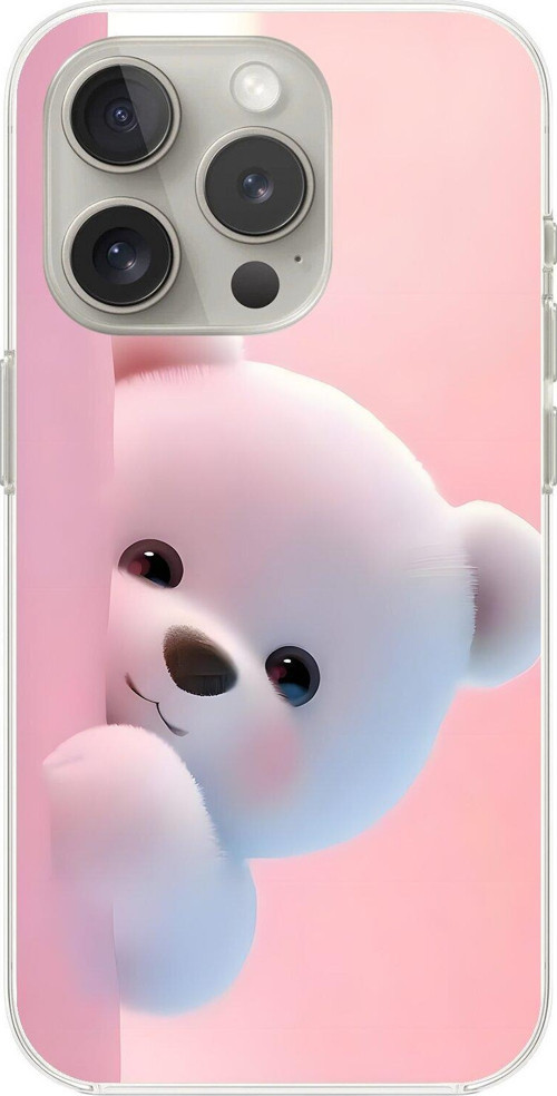 İphone 13 Pro Max Uyumlu Şeffaf Kılıf 1 Peluş Ayıcık Tasarımlı