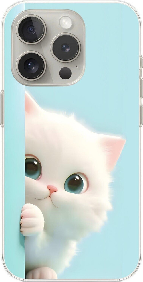 İphone 13 Pro Max Uyumlu Şeffaf Kılıf 2 Peluş Kedi Tasarımlı