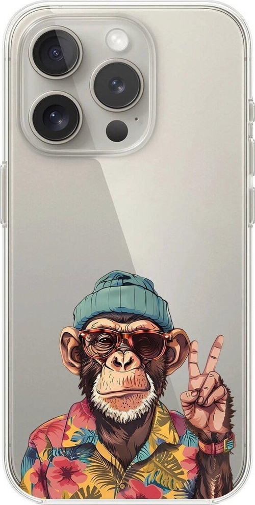 İphone 15 Pro Max Uyumlu Şeffaf Kılıf Cool Maymun Tasarımlı