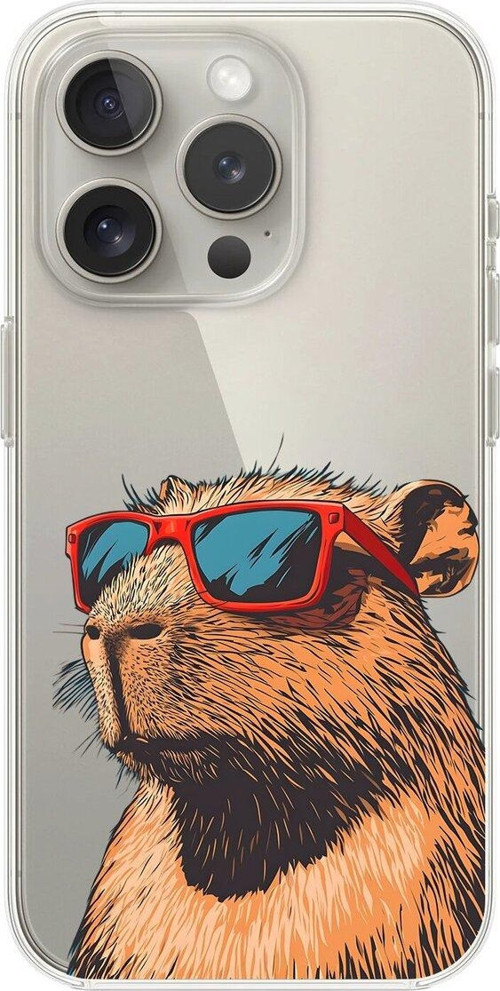 İphone 15 Pro Max Uyumlu Şeffaf Kılıf Cool Kapibara Tasarımlı