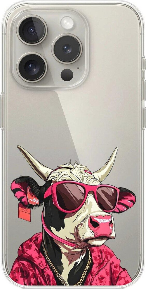 İphone 15 Pro Max Uyumlu Şeffaf Kılıf Cool İnek Tasarımlı
