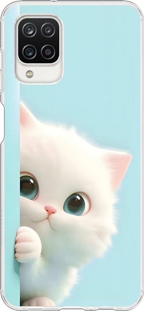 Samsung Galaxy A12 Uyumlu Şeffaf Kılıf 2 Peluş Kedi Tasarımlı