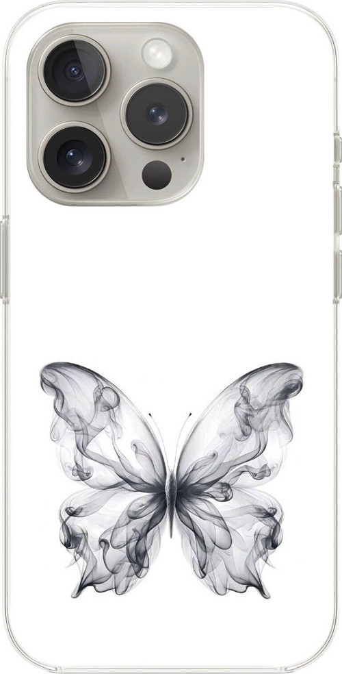 İphone 16 Pro Uyumlu Şeffaf Kılıf Dumanlı Kelebek Tasarımlı