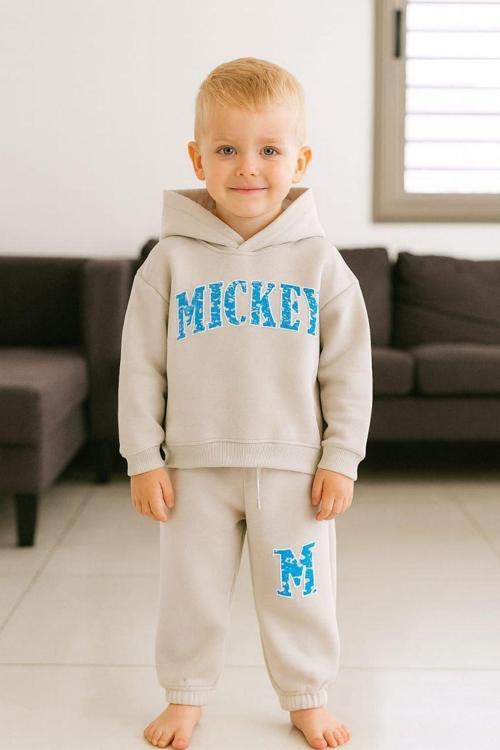 Cg Kids Mickey Süzüne Nakışlı Erkek Çocuk 3 iplik Şardonlu Alt Üst Takım Süper Kalite