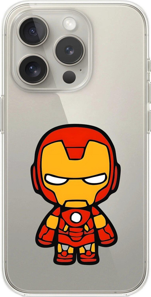 İphone 14 Pro Uyumlu Şeffaf Kılıf Chibi Iron-Man 2 Tasarımlı
