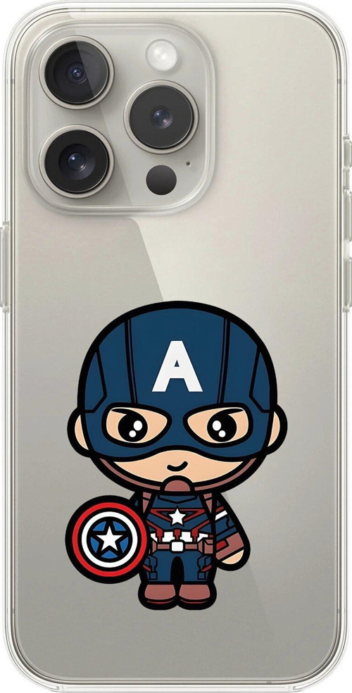 İphone 14 Pro Uyumlu Şeffaf Kılıf Chibi Captain America 4 Tasarımlı