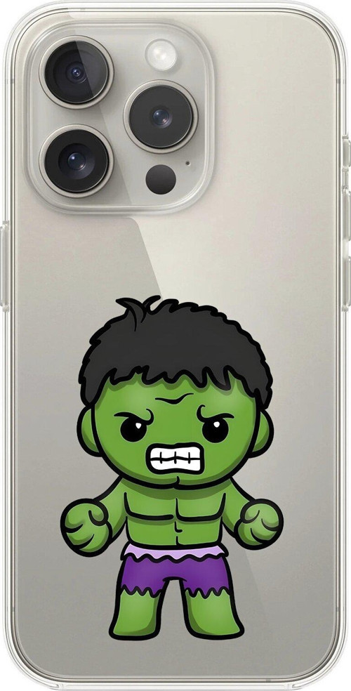 İphone 14 Pro Uyumlu Şeffaf Kılıf Chibi Hulk 3 Tasarımlı