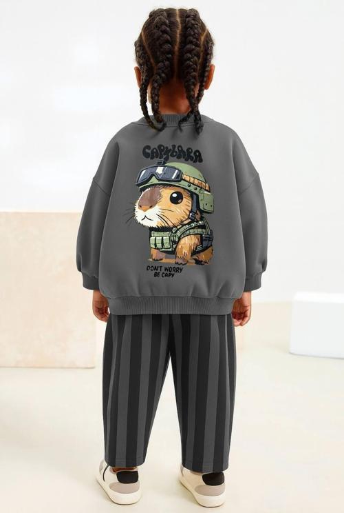 Cg Kids Capybara Kız ve Erkek Çocuk 3 Iplik Fırçalı Kumaş Alt Üst Takım Süper Kalite Sırt Baskı Eşofman Detaylı