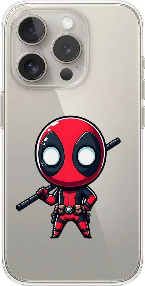 İphone 14 Pro Uyumlu Şeffaf Kılıf Chibi Deadpool 8 Tasarımlı