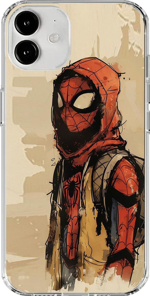 İphone 12 Mini Uyumlu Şeffaf Kılıf Spider-Man Tablo Tasarımlı