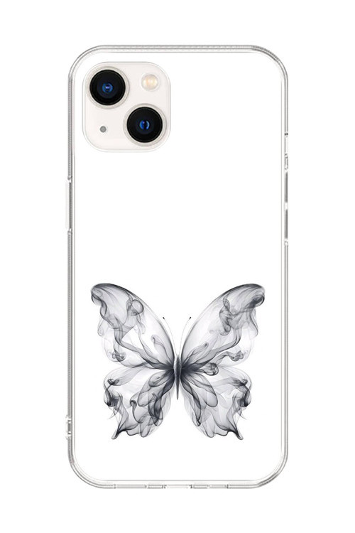 İphone 14 Plus Uyumlu Şeffaf Kılıf Dumanlı Kelebek Tasarımlı