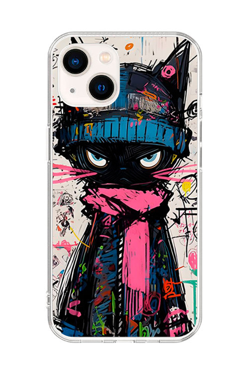 İphone 15 Uyumlu Şeffaf Kılıf Kedi Grafity Tasarımlı