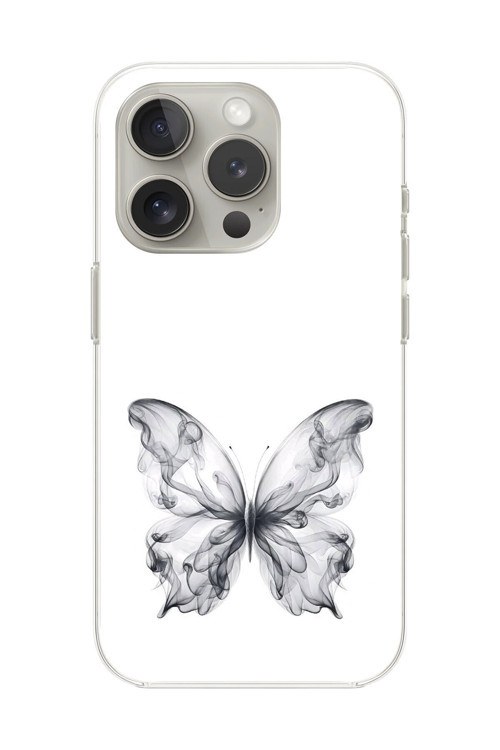 İphone 14 Pro Max Uyumlu Şeffaf Kılıf Dumanlı Kelebek Tasarımlı