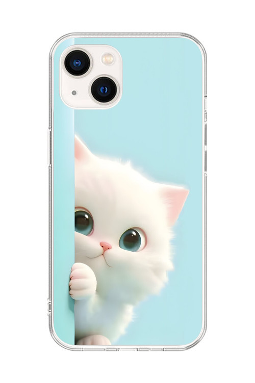 İphone 14 Plus Uyumlu Şeffaf Kılıf 2 Peluş Kedi Tasarımlı