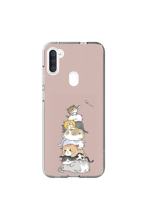 Samsung Galaxy A11 Uyumlu Şeffaf Kılıf Kedişler 1 Tasarımlı