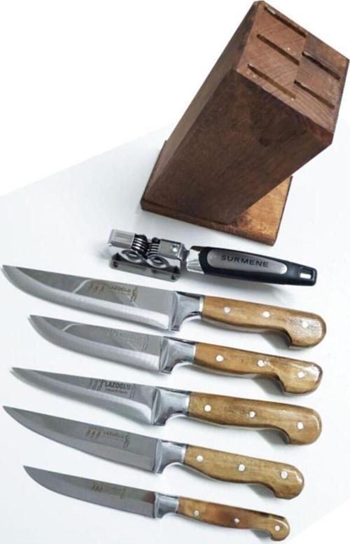 El Yapımı Kütüklü  Bıçak Seti 6lı+ Bıçak Bileyici