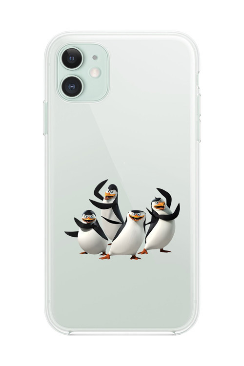 İphone 11 Uyumlu Şeffaf Kılıf Cartoon Madagaskar Penguenleri 8 Tasarımlı