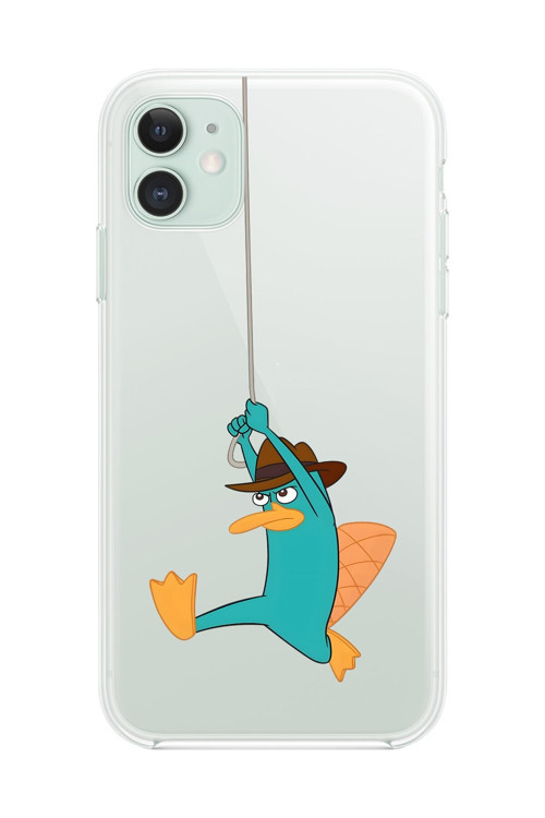 İphone 11 Uyumlu Şeffaf Kılıf Cartoon Ornitorenk Perry 11 Tasarımlı