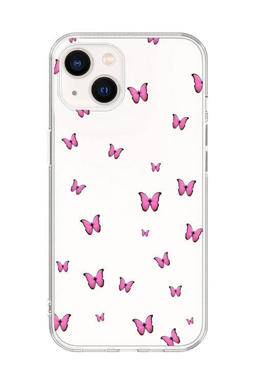 İphone 14 Uyumlu Şeffaf Kılıf Şeffaf Şeffaf Kelebek 2 Tasarımlı