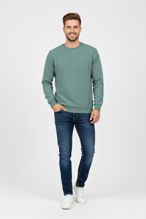 Erkek Sıfır Yaka Selanik Sweatshirt Regular Kalıp BGL-ST04870