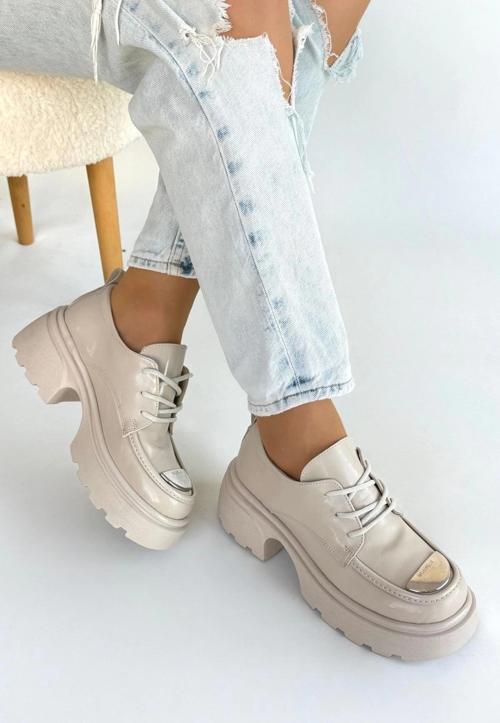 Kiya Bej Rugan Dolgu Topuk Oxford Ayakkabı