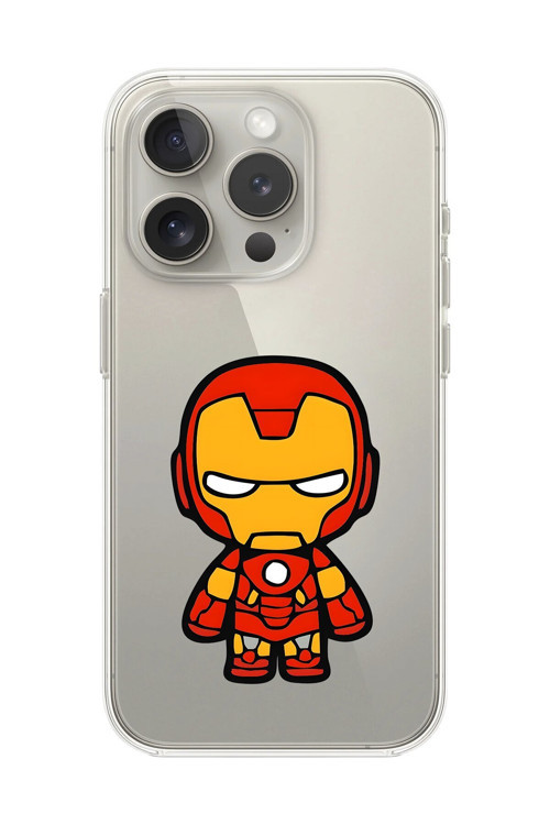 İphone 14 Pro Max Uyumlu Şeffaf Kılıf Chibi Iron-Man 2 Tasarımlı