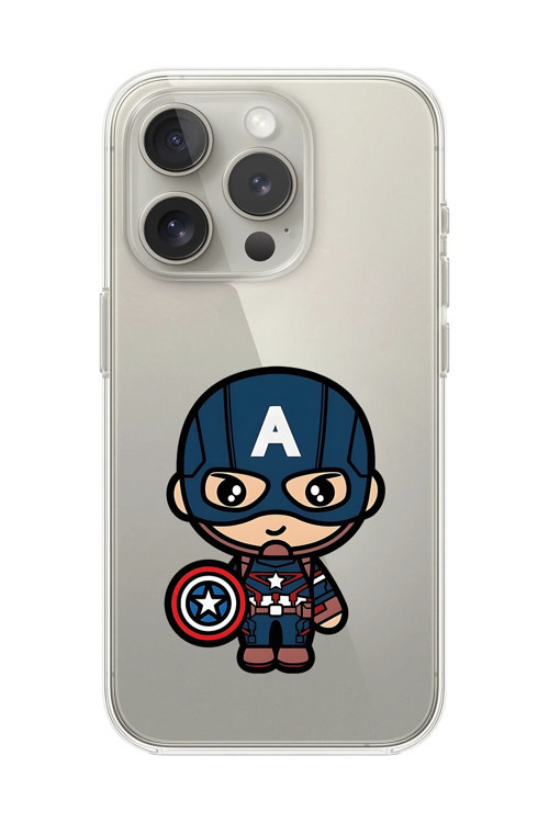 İphone 14 Pro Max Uyumlu Şeffaf Kılıf Chibi Captain America 4 Tasarımlı
