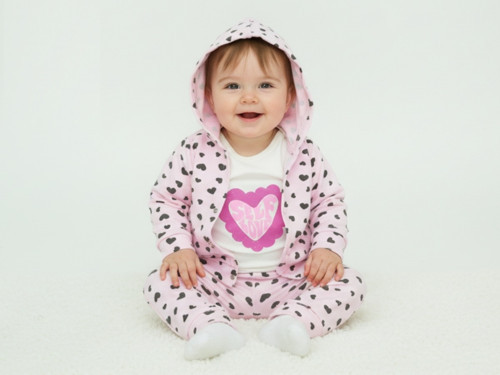 KALP BASKILI KAPÜŞONLU HIRKA BODYLİ ALT ÜST TAKIM - ATABAY - MNS3037 - Pembe - 6 Ay - MNS3037-Pembe-6 Ay Pembe