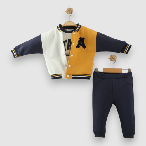 MORİTANYA KOLEJ ÜÇ İPLİK ŞARDONLU ÜÇLÜ ALT ÜST TAKIM - NEC254053-Hardal-18 - 24 Ay Hardal