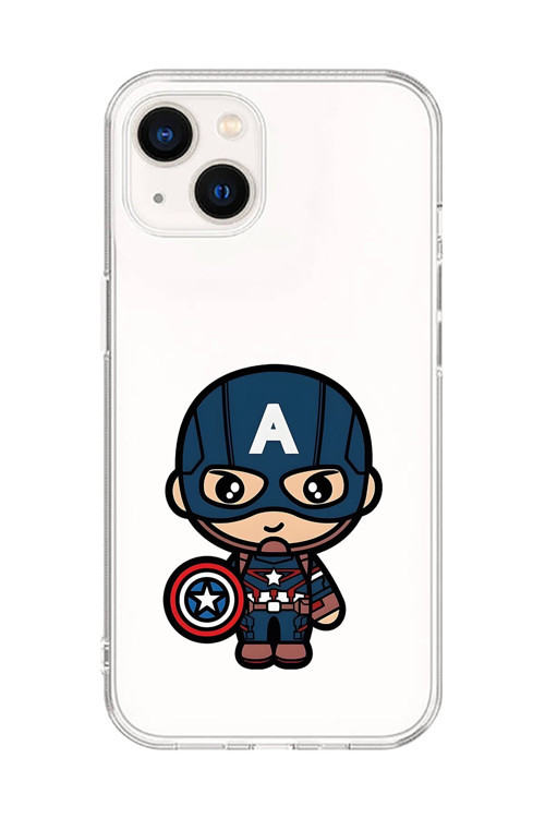 İphone 14 Uyumlu Şeffaf Kılıf Chibi Captain America 4 Tasarımlı