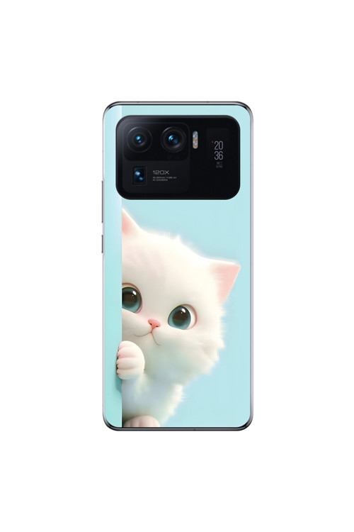 Xiaomi Mi 11 Pro Uyumlu Şeffaf Kılıf 2 Peluş Kedi Tasarımlı
