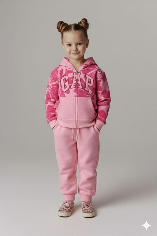 Nakışlı Kız Çocuk Takımı – Fermuarlı Kapüşonlu Sweatshirt & Eşofman Altı