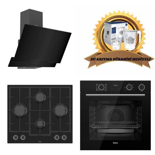 Fryart & Steamart Siyah Cam Ankastre Set D063 - LN385 Döküm Ocak - XE64CS Buharli